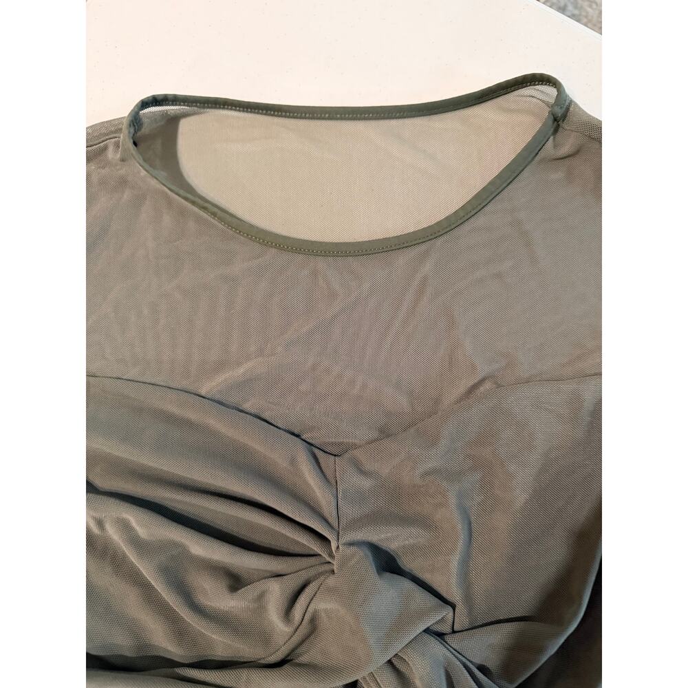 reoria olive mesh sheer and covered bodysuit long sleeve l euc - Picture 3 of 7